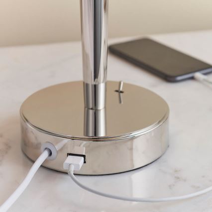 Endon 72175 - Namizna svetilka s USB priključkom SYON 1xE14/40W/230V sijajni krom/bež