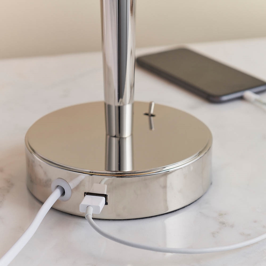 Endon 72175 - Namizna svetilka s USB priključkom SYON 1xE14/40W/230V sijajni krom/bež