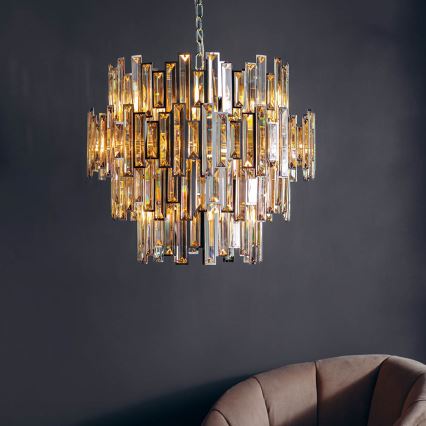 Endon 72746 - Kristalni lestenec na verigi VIVIANA 15xE14/40W/230V sijajni krom/dimno steklo