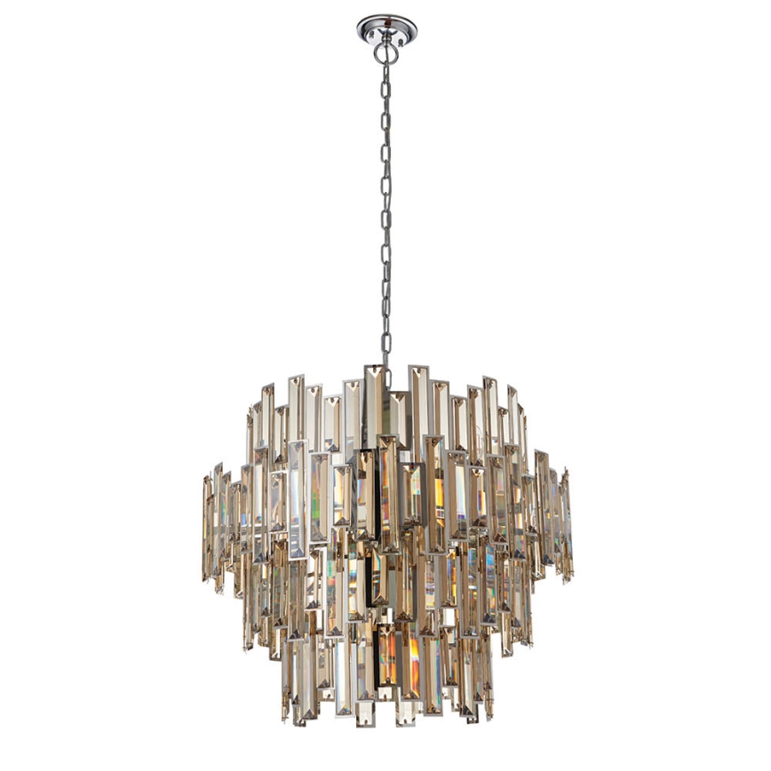 Endon 72746 - Kristalni lestenec na verigi VIVIANA 15xE14/40W/230V sijajni krom/dimno steklo