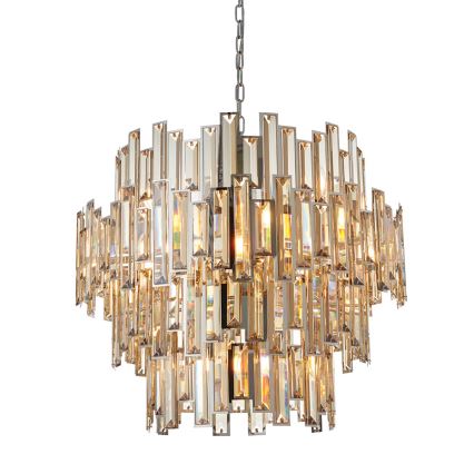 Endon 72746 - Kristalni lestenec na verigi VIVIANA 15xE14/40W/230V sijajni krom/dimno steklo