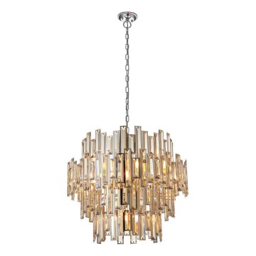 Endon 72746 - Kristalni lestenec na verigi VIVIANA 15xE14/40W/230V sijajni krom/dimno steklo