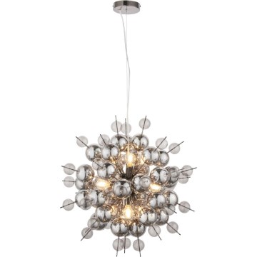 Endon 81583 - Lestenec na jeklenem kablu JOULES 9xE14/7W/230V sijajni krom/dimno steklo