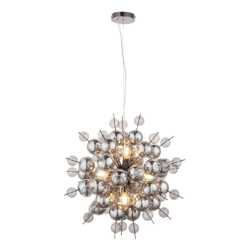 Endon 81583 - Lestenec na jeklenem kablu JOULES 9xE14/7W/230V sijajni krom/dimno steklo
