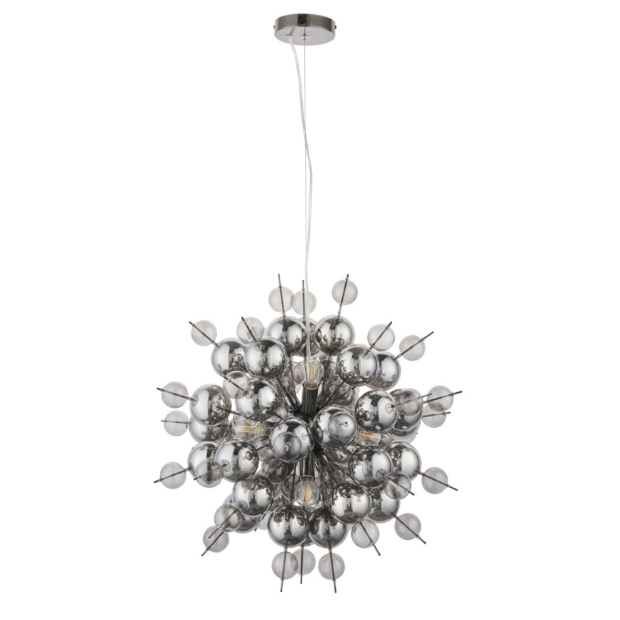 Endon 81583 - Lestenec na jeklenem kablu JOULES 9xE14/7W/230V sijajni krom/dimno steklo