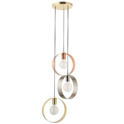 Endon 81922 - Lestenec na žici HOOP 3xE27/40W/230V zlata/medena/matni krom