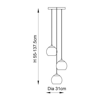 Endon 91971 - Lestenec na kablu DIMPLE 3xE14/25W/230V zlata/dimno bež