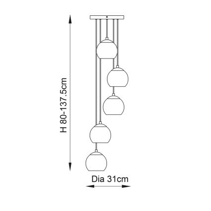 Endon 91972 - Lestenec na vrvici DIMPLE 5xE14/7W/230V zlata/dimno bež