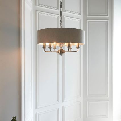 Endon 94357 - Lestenec na verigi HIGHCLERE 6xE14/40W/230V Ø 55 cm bež/matni krom