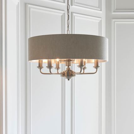Endon 94357 - Lestenec na verigi HIGHCLERE 6xE14/40W/230V Ø 55 cm bež/matni krom