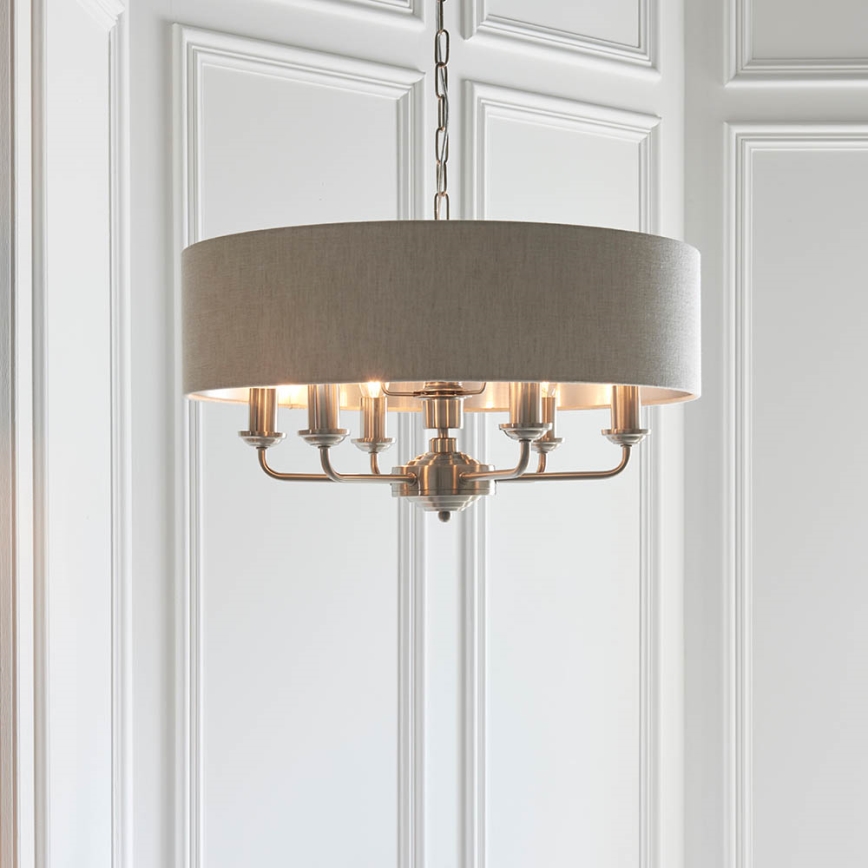 Endon 94357 - Lestenec na verigi HIGHCLERE 6xE14/40W/230V Ø 55 cm bež/matni krom