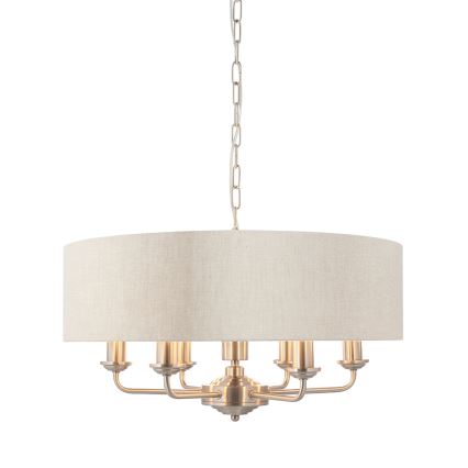 Endon 94357 - Lestenec na verigi HIGHCLERE 6xE14/40W/230V Ø 55 cm bež/matni krom