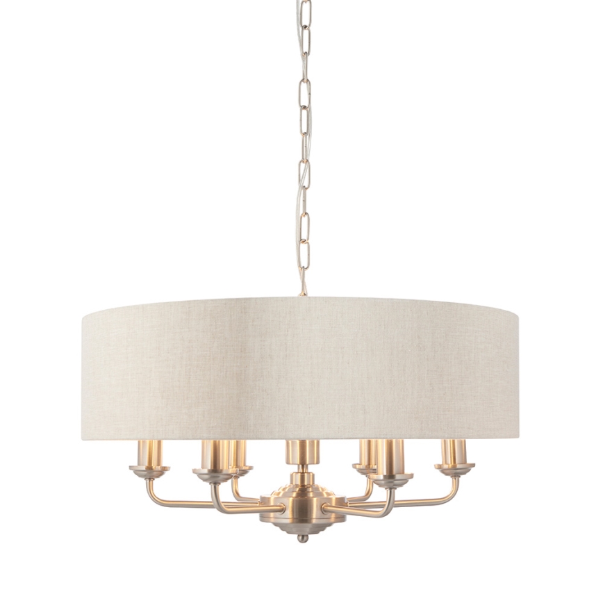 Endon 94357 - Lestenec na verigi HIGHCLERE 6xE14/40W/230V Ø 55 cm bež/matni krom