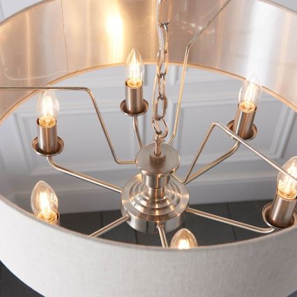 Endon 94357 - Lestenec na verigi HIGHCLERE 6xE14/40W/230V Ø 55 cm bež/matni krom