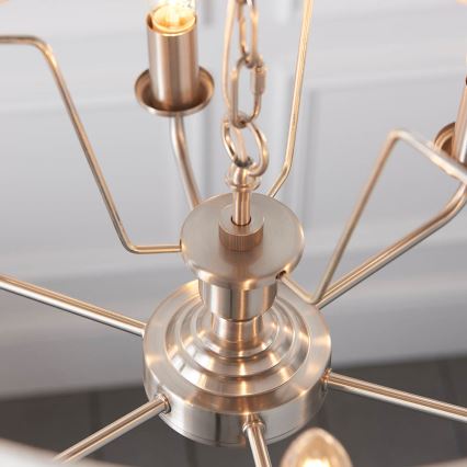 Endon 94357 - Lestenec na verigi HIGHCLERE 6xE14/40W/230V Ø 55 cm bež/matni krom
