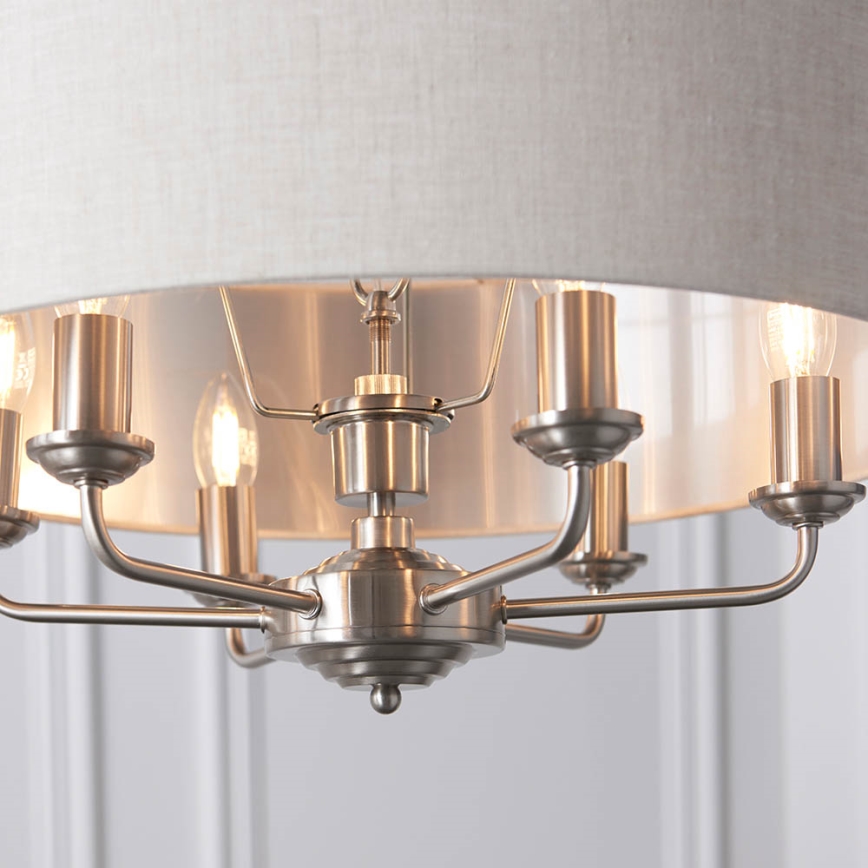 Endon 94357 - Lestenec na verigi HIGHCLERE 6xE14/40W/230V Ø 55 cm bež/matni krom