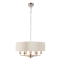 Endon 94357 - Lestenec na verigi HIGHCLERE 6xE14/40W/230V Ø 55 cm bež/matni krom