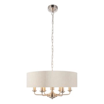Endon 94357 - Lestenec na verigi HIGHCLERE 6xE14/40W/230V Ø 55 cm bež/matni krom