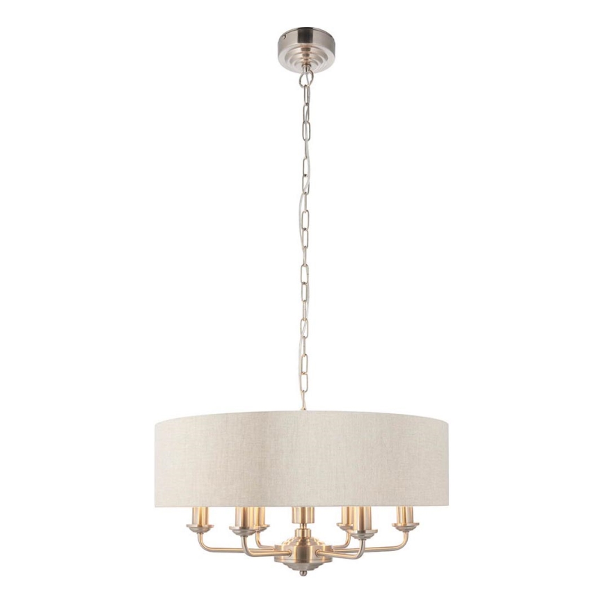 Endon 94357 - Lestenec na verigi HIGHCLERE 6xE14/40W/230V Ø 55 cm bež/matni krom