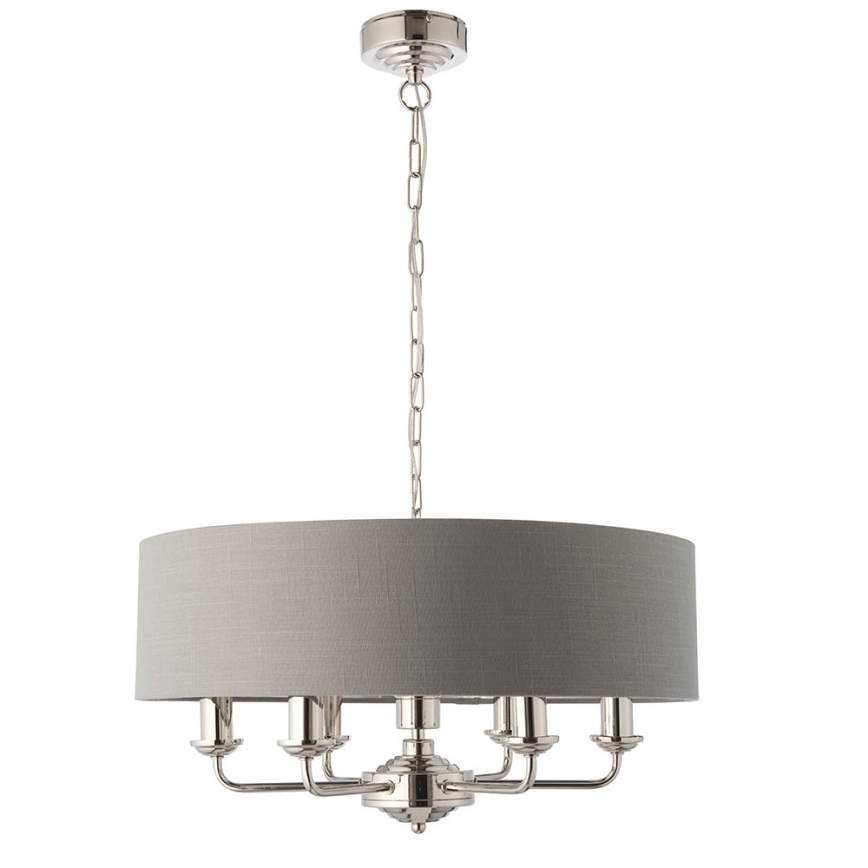 Endon 94373 - Lestenec na verigi HIGHCLERE 6xE14/40W/230V siva/sijajni krom pr. 35 cm