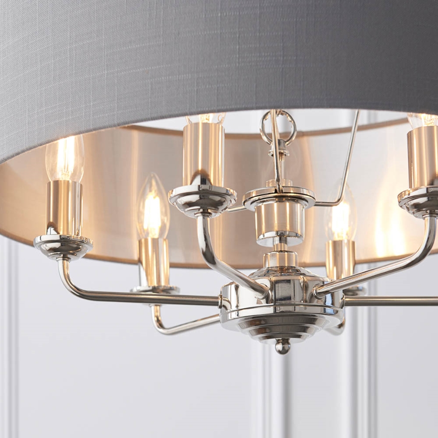 Endon 94373 - Lestenec na verigi HIGHCLERE 6xE14/40W/230V siva/sijajni krom pr. 35 cm