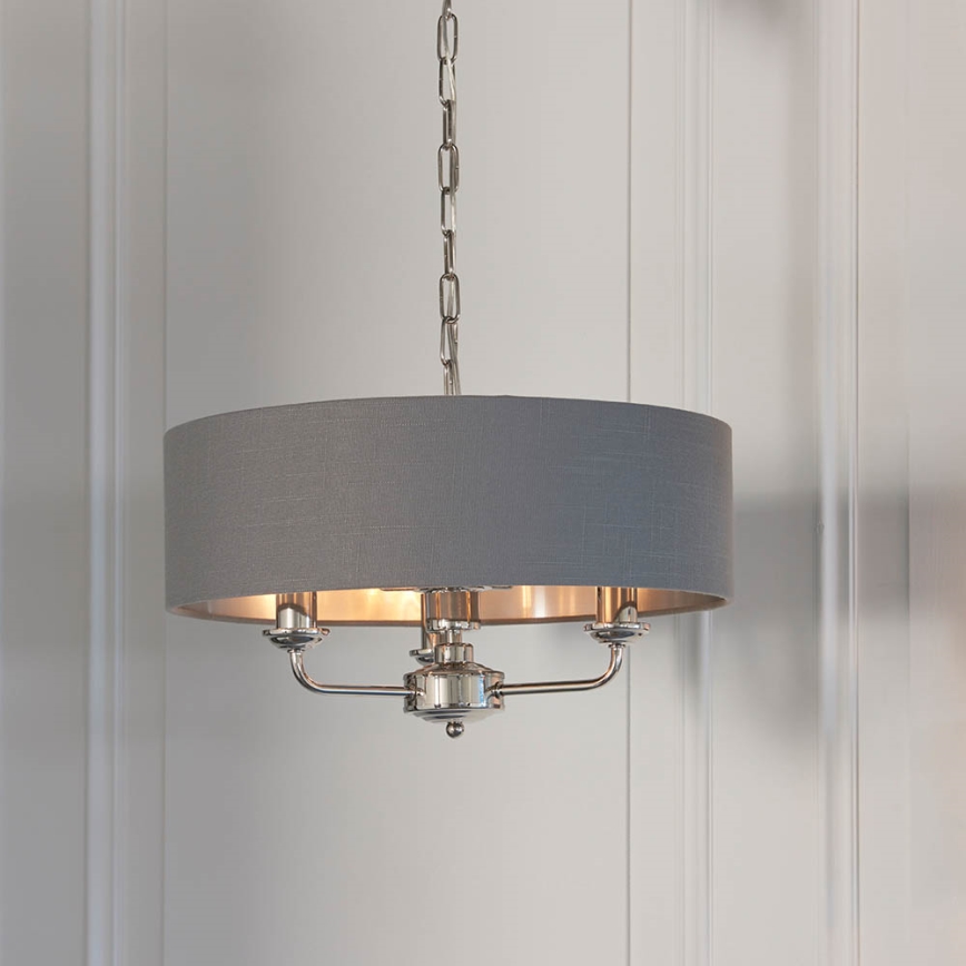 Endon 94377 - Lestenec na verigi HIGHCLERE 3xE14/40W/230V siva/sijajni krom
