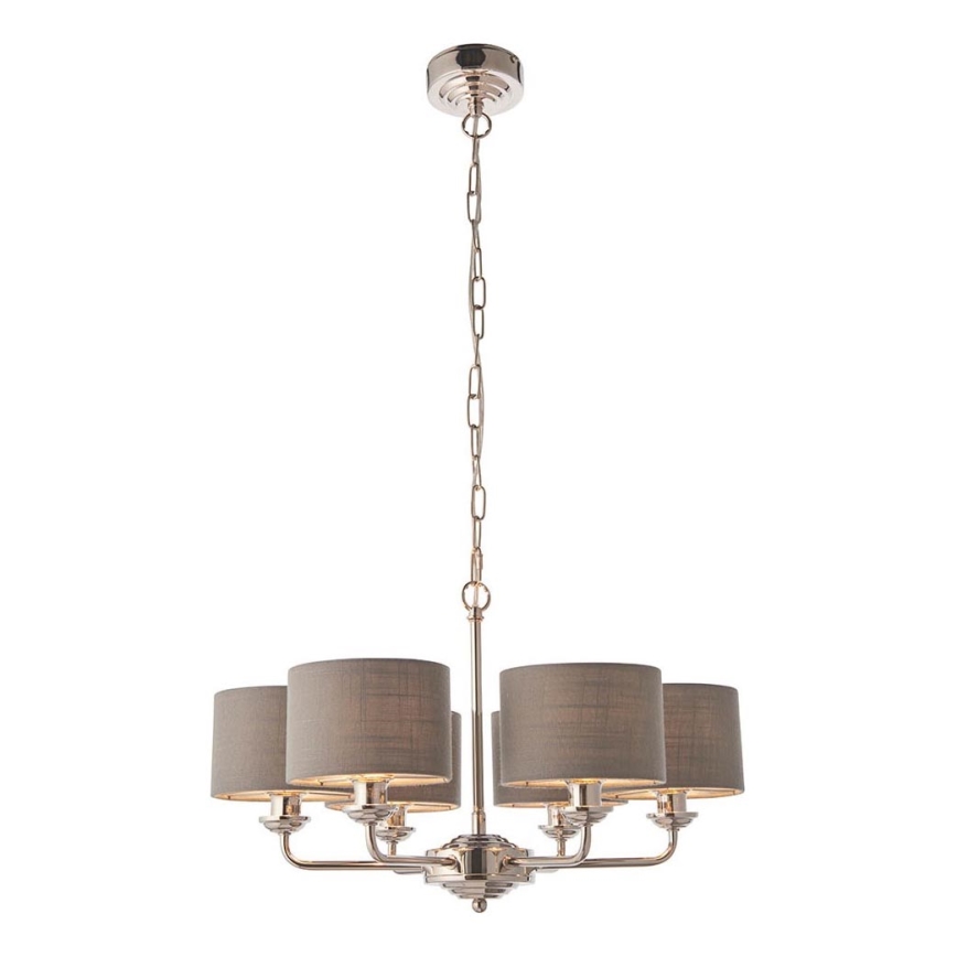 Endon 94381 - Lestenec na verigi HIGHCLERE 6xE14/28W/230V siva/sijajni krom