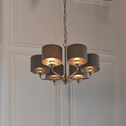 Endon 94381 - Lestenec na verigi HIGHCLERE 6xE14/28W/230V siva/sijajni krom