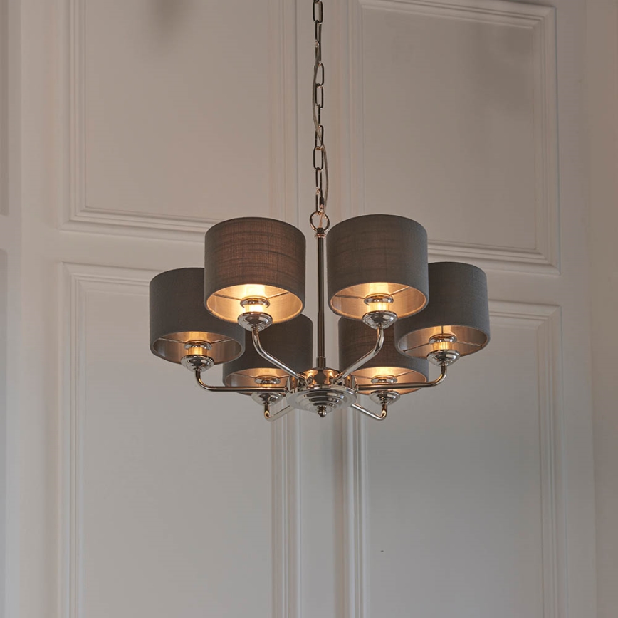 Endon 94381 - Lestenec na verigi HIGHCLERE 6xE14/28W/230V siva/sijajni krom