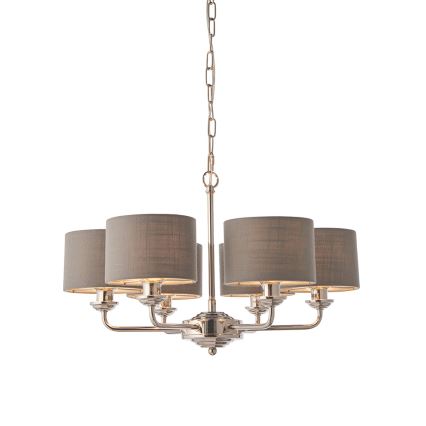 Endon 94381 - Lestenec na verigi HIGHCLERE 6xE14/28W/230V siva/sijajni krom