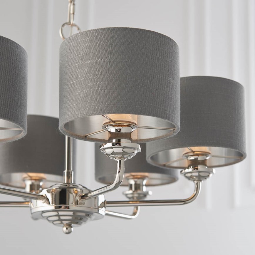 Endon 94381 - Lestenec na verigi HIGHCLERE 6xE14/28W/230V siva/sijajni krom