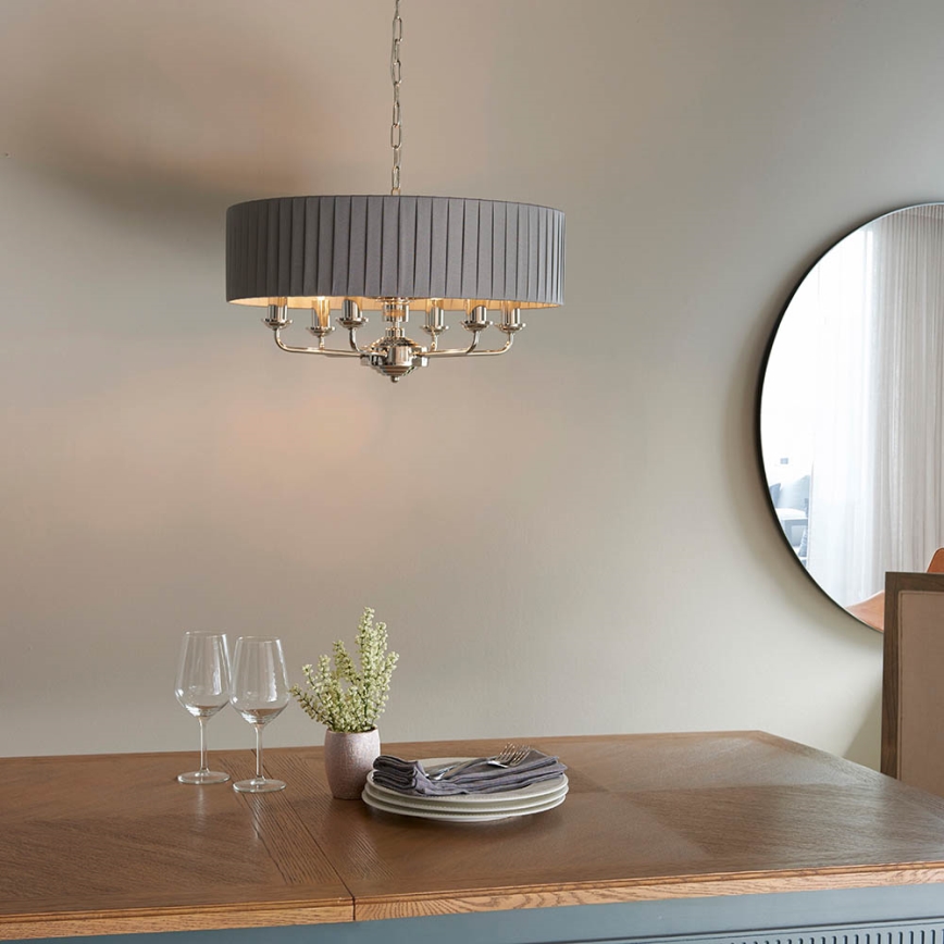 Endon 94397 - Lestenec na verigi HIGHCLERE 6xE14/40W/230V siva/sijajni krom pr. 35 cm