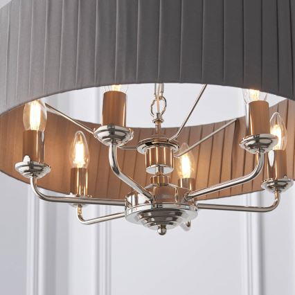 Endon 94397 - Lestenec na verigi HIGHCLERE 6xE14/40W/230V siva/sijajni krom pr. 35 cm