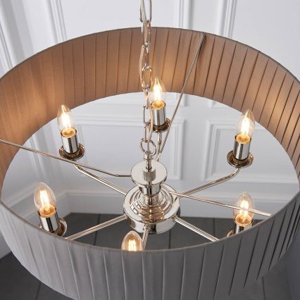 Endon 94397 - Lestenec na verigi HIGHCLERE 6xE14/40W/230V siva/sijajni krom pr. 35 cm