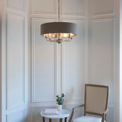 Endon 94415 - Lestenec na verigi HIGHCLERE 8xE14/40W/230V siva/sijajni krom pr. 70 cm