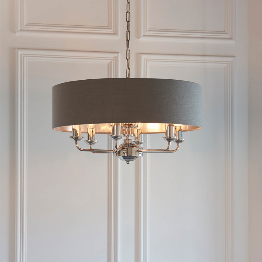 Endon 94415 - Lestenec na verigi HIGHCLERE 8xE14/40W/230V siva/sijajni krom pr. 70 cm