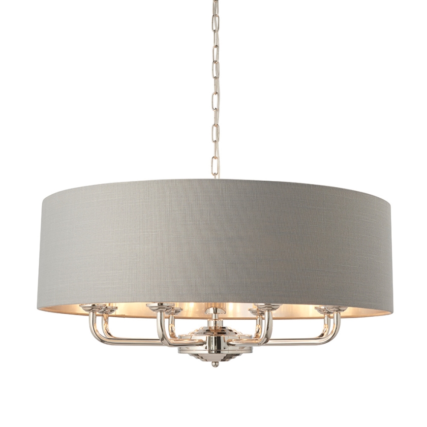 Endon 94415 - Lestenec na verigi HIGHCLERE 8xE14/40W/230V siva/sijajni krom pr. 70 cm