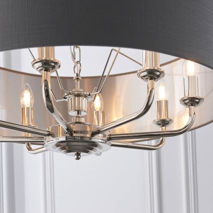 Endon 94415 - Lestenec na verigi HIGHCLERE 8xE14/40W/230V siva/sijajni krom pr. 70 cm