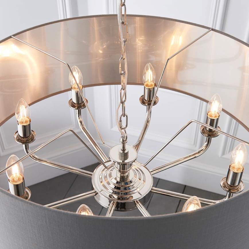 Endon 94415 - Lestenec na verigi HIGHCLERE 8xE14/40W/230V siva/sijajni krom pr. 70 cm