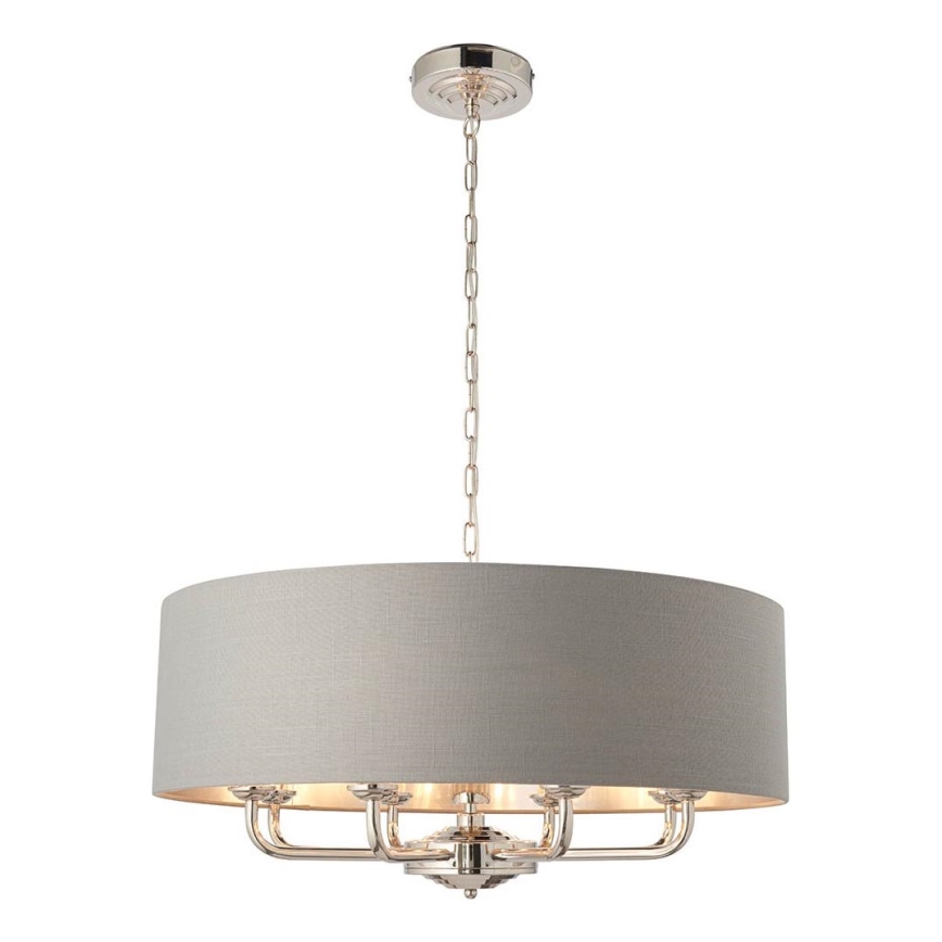 Endon 94415 - Lestenec na verigi HIGHCLERE 8xE14/40W/230V siva/sijajni krom pr. 70 cm