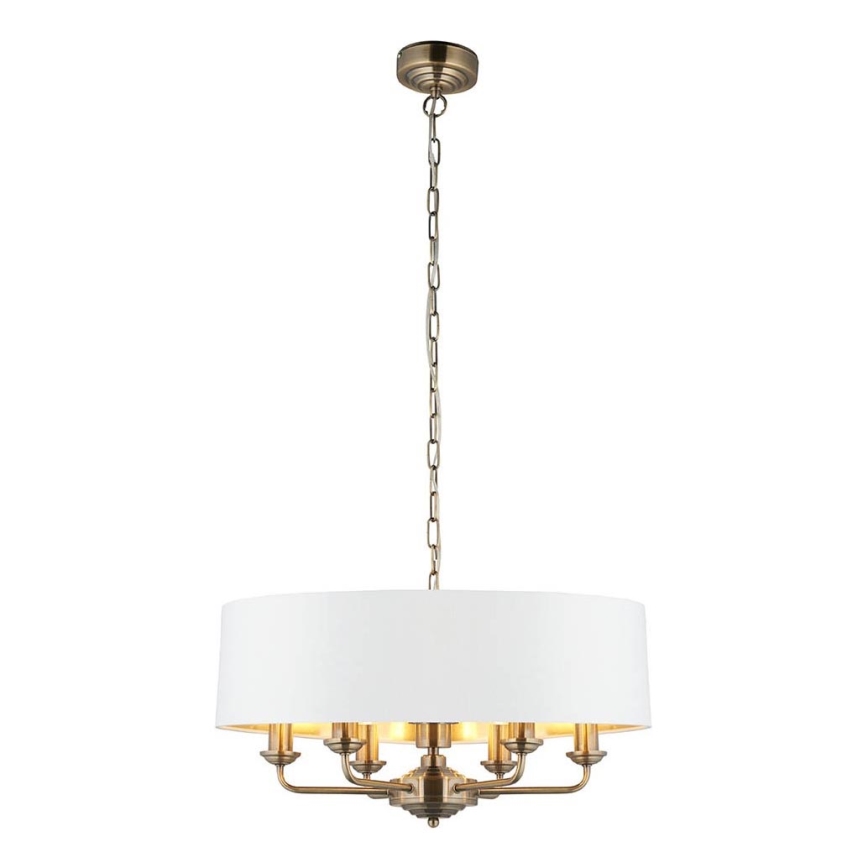 Endon 98933 - Lestenec na verigi HIGHCLERE 6xE14/40W/230V bela/medenina