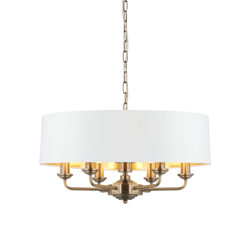 Endon 98933 - Lestenec na verigi HIGHCLERE 6xE14/40W/230V bela/medenina
