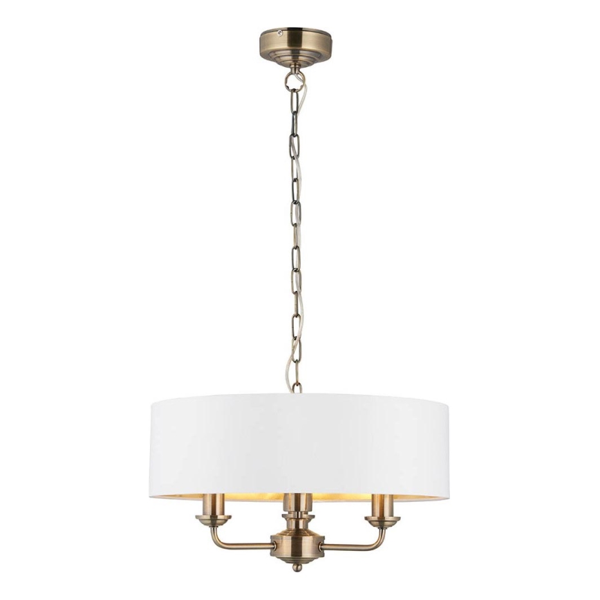 Endon 98934 - Lestenec na verigi HIGHCLERE 3xE14/40W/230V bela/medenina pr. 45 cm