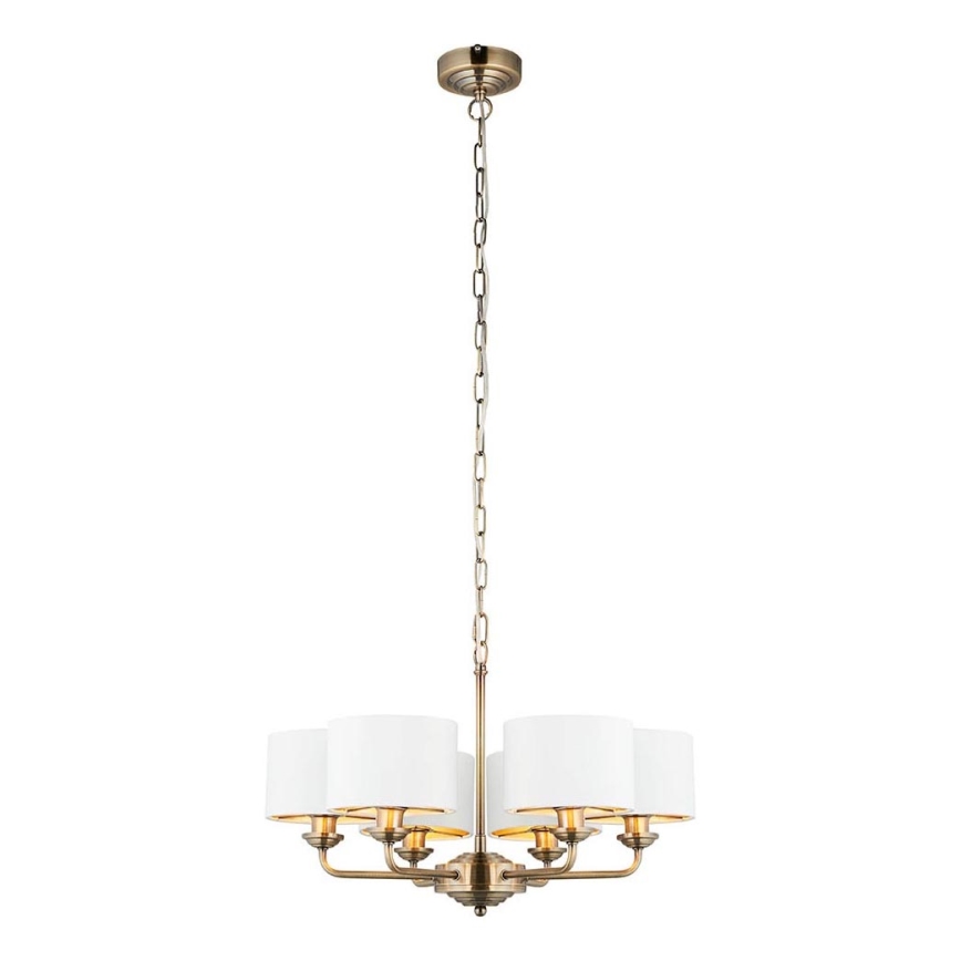 Endon 98936 - Lestenec na verigi HIGHCLERE 6xE14/28W/230V bela/medenina