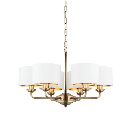 Endon 98936 - Lestenec na verigi HIGHCLERE 6xE14/28W/230V bela/medenina