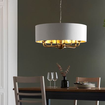 Endon 98938 - Lestenec na verigi HIGHCLERE 8xE14/40W/230V premer 70 cm bela/medenina