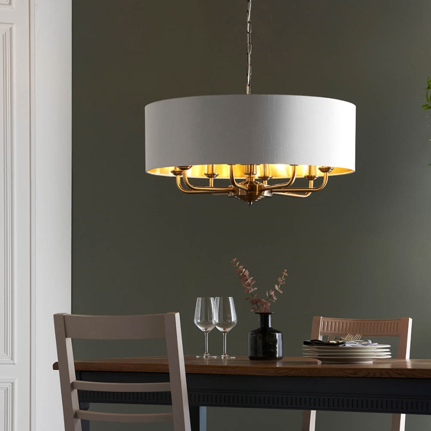 Endon 98938 - Lestenec na verigi HIGHCLERE 8xE14/40W/230V premer 70 cm bela/medenina