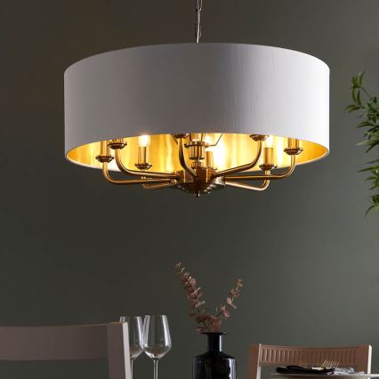 Endon 98938 - Lestenec na verigi HIGHCLERE 8xE14/40W/230V premer 70 cm bela/medenina