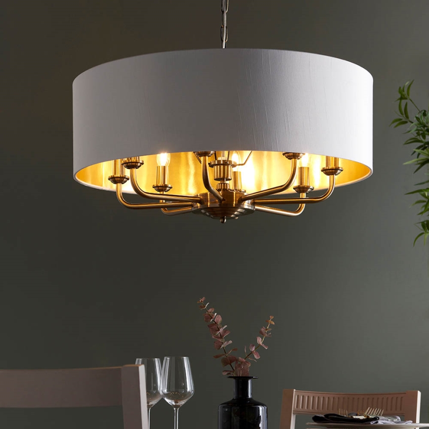 Endon 98938 - Lestenec na verigi HIGHCLERE 8xE14/40W/230V premer 70 cm bela/medenina