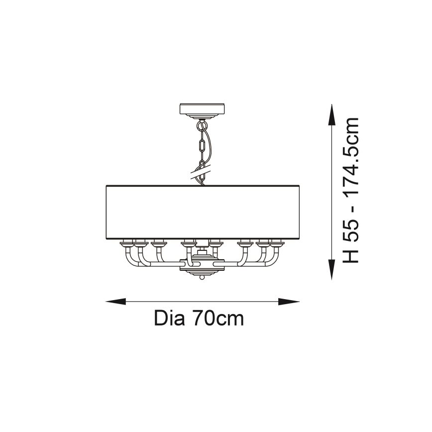 Endon 98938 - Lestenec na verigi HIGHCLERE 8xE14/40W/230V premer 70 cm bela/medenina